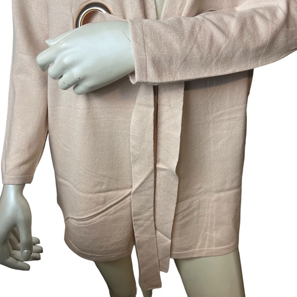 Coco Bleu Oatmeal Heather Long Sleeve Tie Knit Cardigan. - Picture 5 of 10